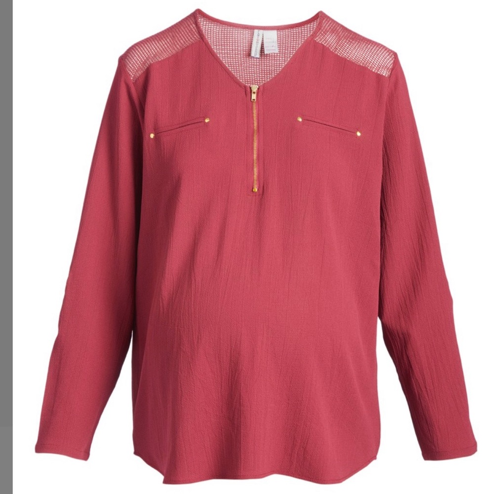 Wine Zip Maternity V-Neck Top
